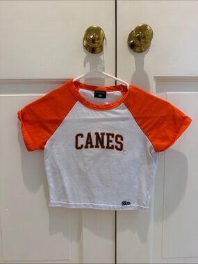 U MIAMI Crop Tee with CANES Logo - Orange & White